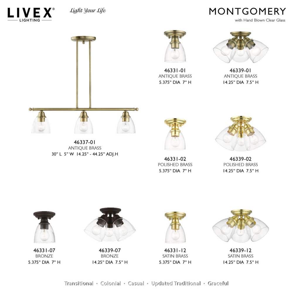 Bronze 3-Light Flush Mount with Clear Glass Shades