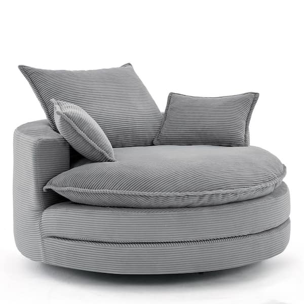 Polibi Grey Corduroy 360° Swivel Sofa Chair Accent Barrel Chair
