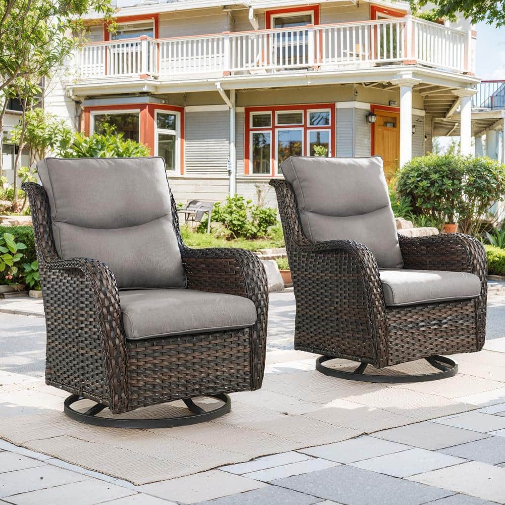 moosprr LunaCurve Brown Swivel Glider Wicker Outdoor Rocking