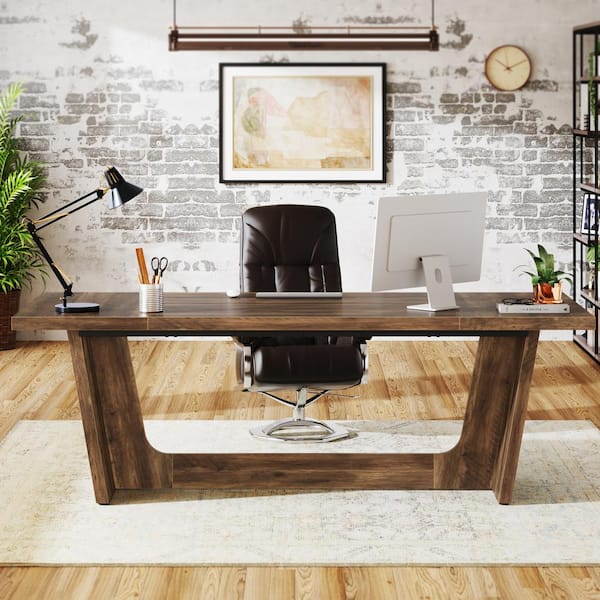 BYBLIGHT 70.87 in. Rectangular Dark Brown Wood Desk with Solid BYBLIGHT 70.87 in. Rectangular Dark Brown Wood Desk with Solid