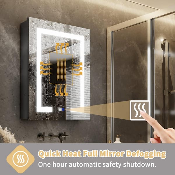 GroGro Velux 20 in. W x 26 in. H Rectangular Aluminum Recessed/Surface Mount Right Dimmable Medicine Cabinet with Mirror LED