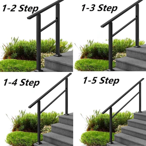 Angel Sar 4 ft. Black Iron 4-Step Handrail, Stair Railing Kit for Porch Railing & Deck Hand Rail Fence
