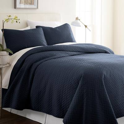 Herring Navy Microfiber Twin Performance Quilted Coverlet Set