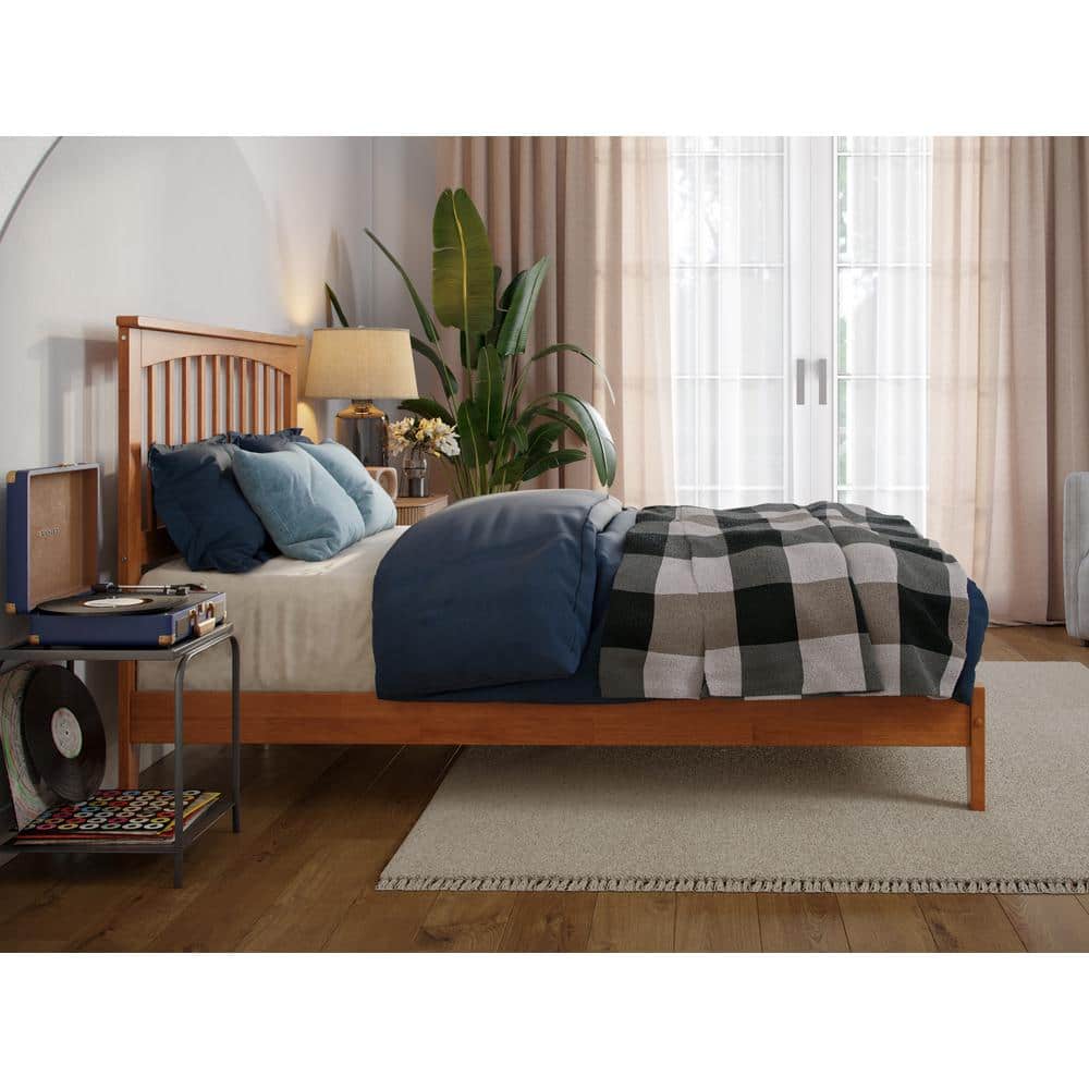 Light Toffee Full Wood Mission Platform Bed with Headboard