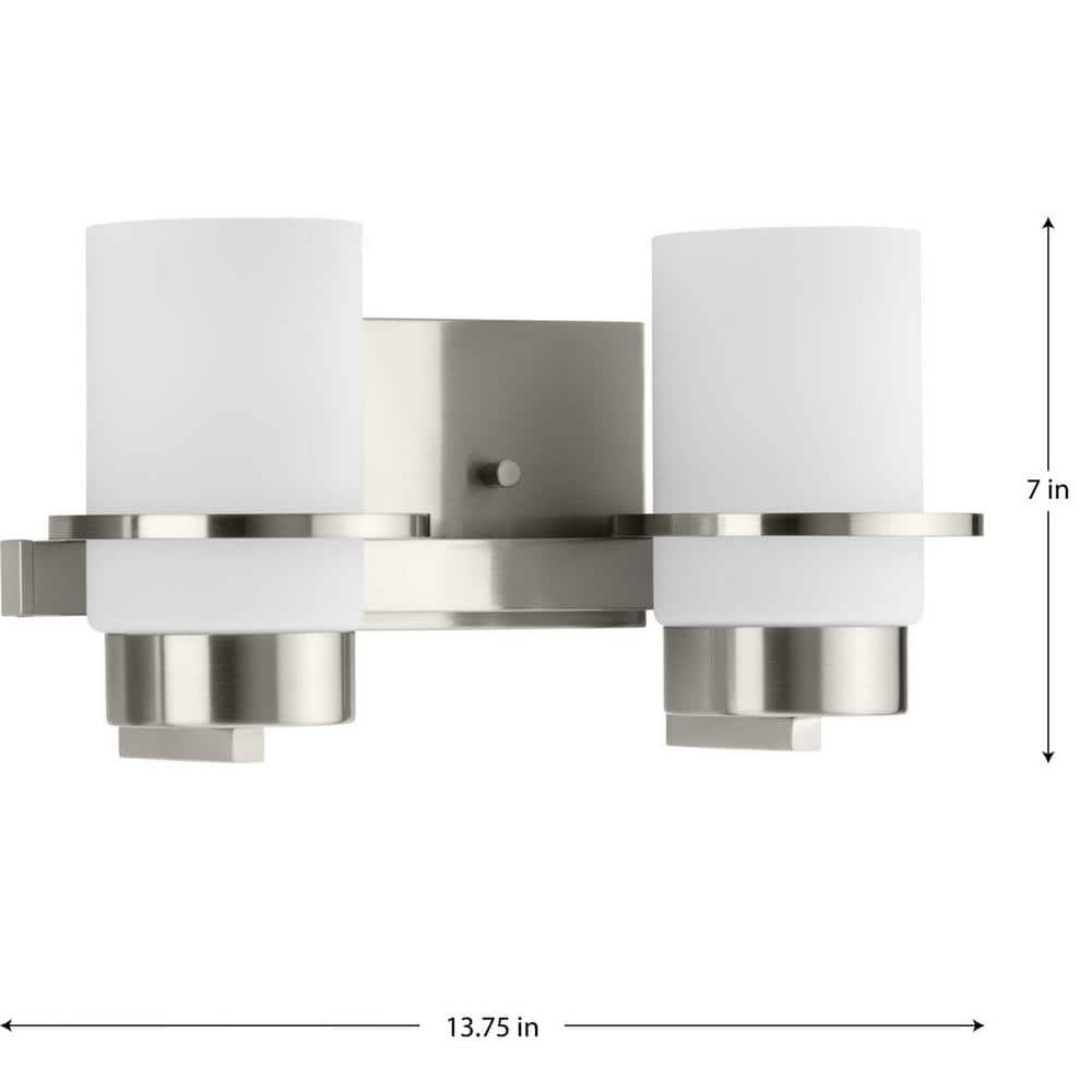 Brushed Nickel 2-Light Vanity with White Glass Shades
