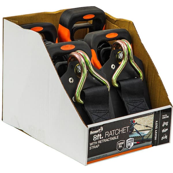 8 ft. Heavy Duty Retractable Ratchet Tie Down-Full Cut Case (4-Pieces Per Case)
