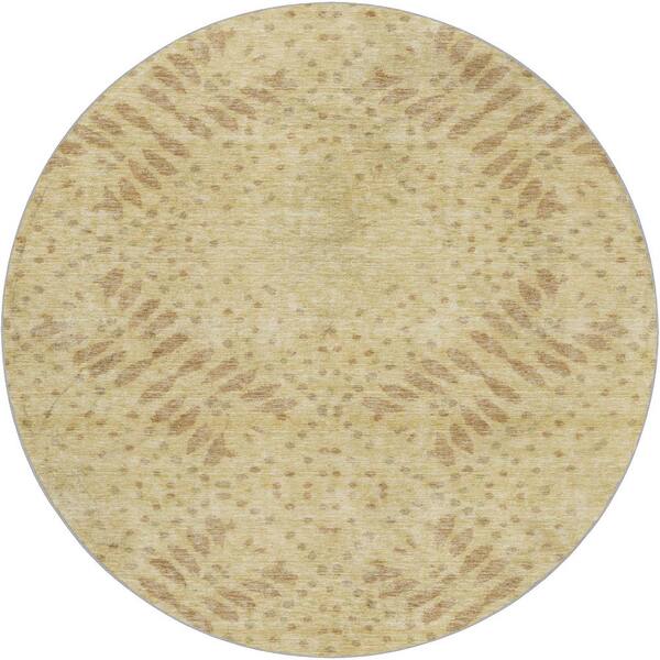 Dream Shag Premium Machine Washable Abstract ADS778 Gold 8 ft. x 8 ft. Round Rug