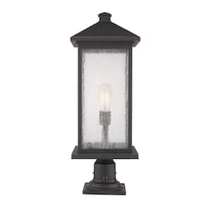 Portland 1-Light Oil Rubbed Bronze 26 in. Aluminum Outdoor Pier Mount Light with Clear Seedy Glass and Square Fitter