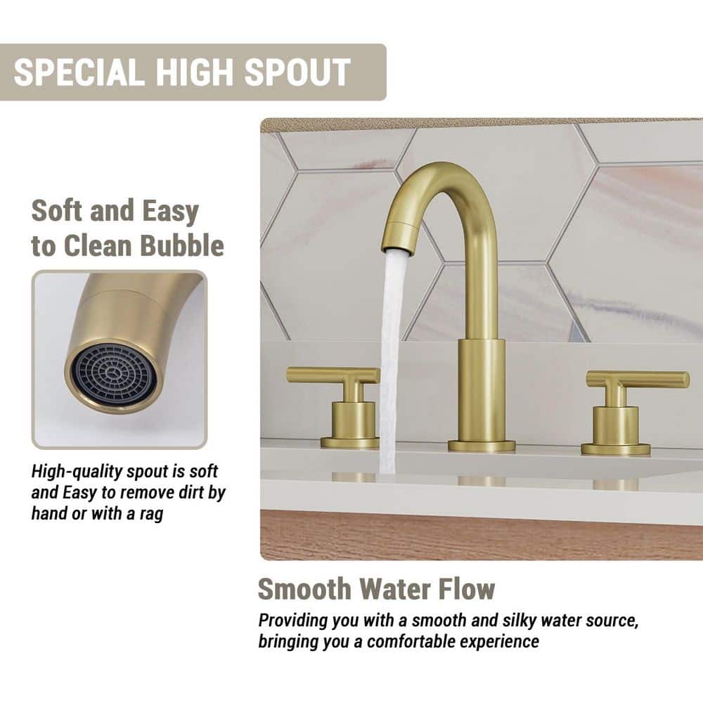 Brushed Gold 8-Inch Widespread 2-Handle Bathroom Faucet