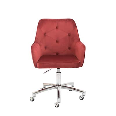 Burgundy Velvet Home Office Tufted Adjustable Height Task Chair with Wheels