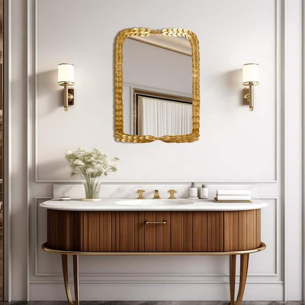 24 in. W x 32 in. H Rectangular Framed Wall Bathroom Vanity Mirror in Gold Leaf Finshed