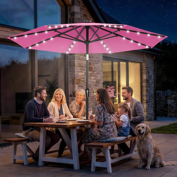 9 ft patio umbrella pink 9 ft. Metal Patio Umbrella with Solar Lights, Rose Pink TGD3-BU1-RP