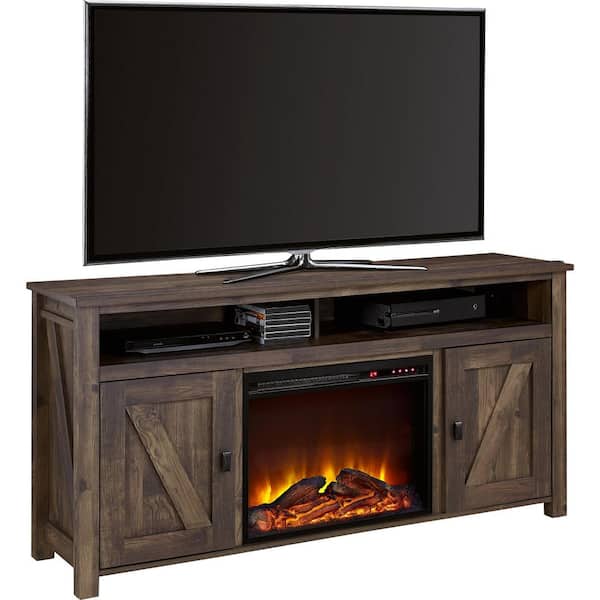 Ameriwood Brownwood Rustic 60 in. TV Console with Fireplace