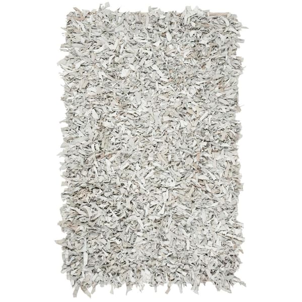 SAFAVIEH Leather Shag Gray/White 3 ft. x 5 ft. Solid Area Rug