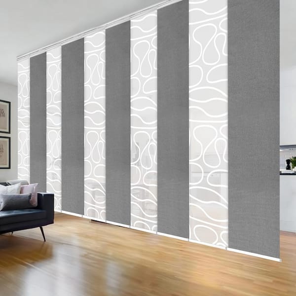 EMOH Storm Swirl 120 in. - 218 in. W x 94 in. L Adjustable 10-Panel White Double Rail Panel Track with 23.5 in. Slates