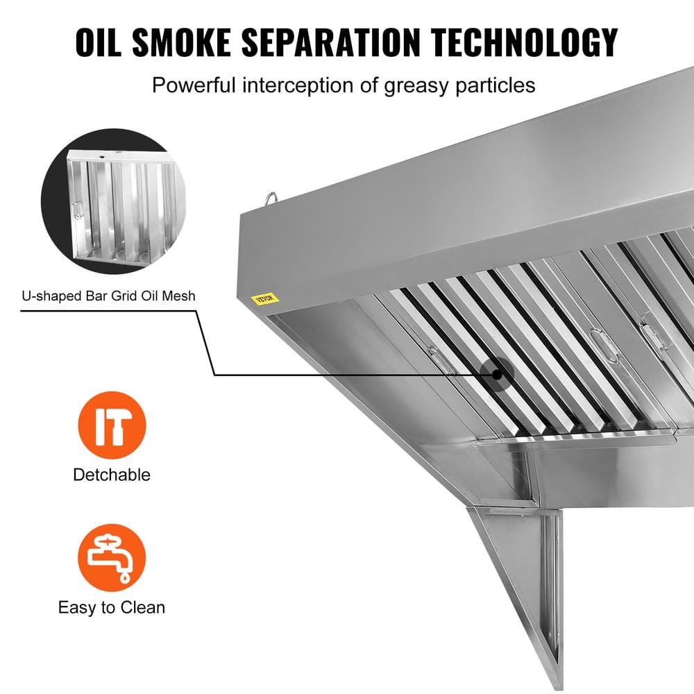 VEVOR 7FT Stainless Steel Commercial Exhaust Hood with Removable Oil Filters
