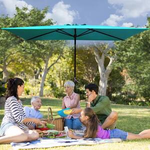 10 ft. x 6.5 ft. Rectangular Market Outdoor Patio Umbrella Table with Push Button Tilt and Crank in Turquoise