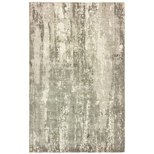 Formosa Ivory/Gray 8 ft. x 10 ft. Abstract Distressed Modern Hand-Loomed Viscose Indoor Area Rug