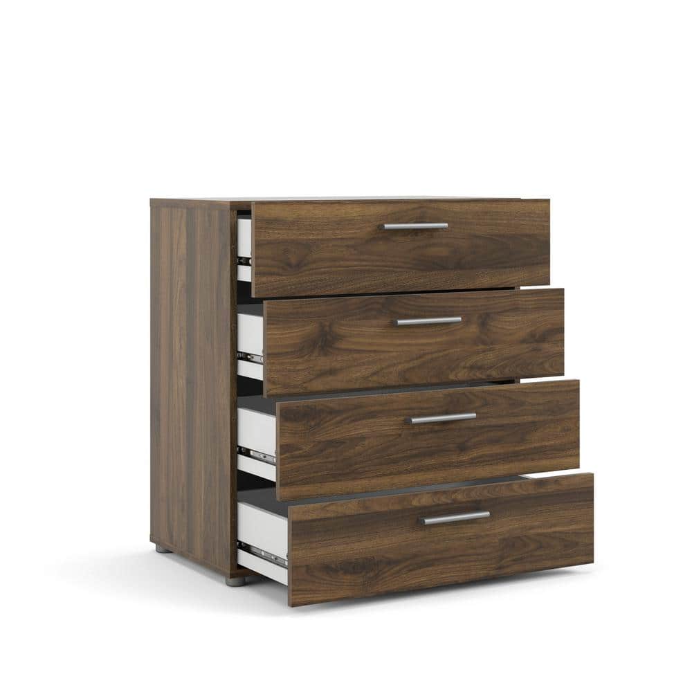 Walnut Medium Wood 4-Drawer Chest with Steel Handles