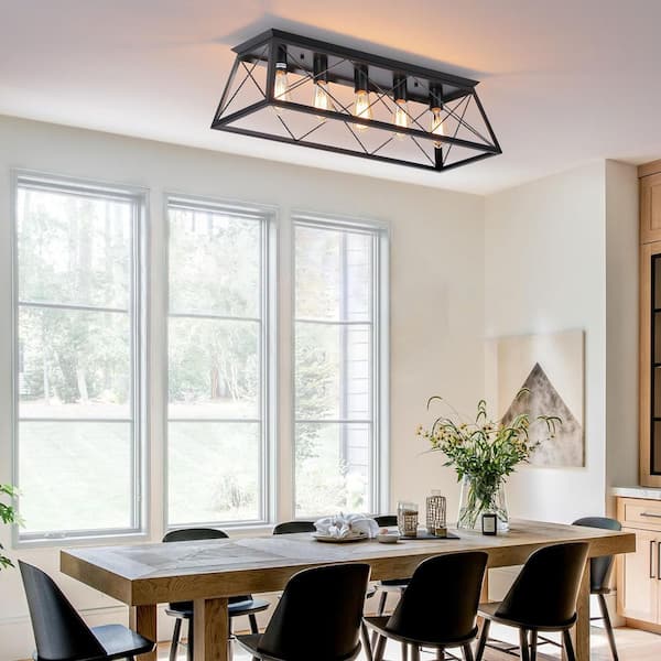 31.5-in. 5-light large Flush Mount ceiling light with black metal cage shade