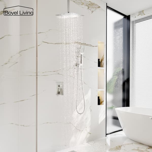 3-Spray Patterns with 2.5 GPM 12 in. Ceiling Mount Dual Shower Heads with Pressure Balance Valve in Brushed Nickel