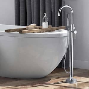 1-Handle Freestanding Tub Faucet Floor Mount Bathtub Filler with Hand Shower in Chrome