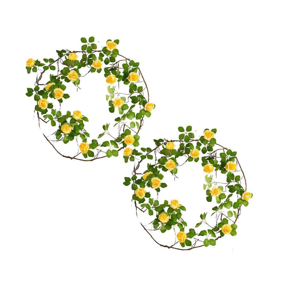 2-Pack 6 ft. Yellow Bendable Artificial Rose Flower Garland