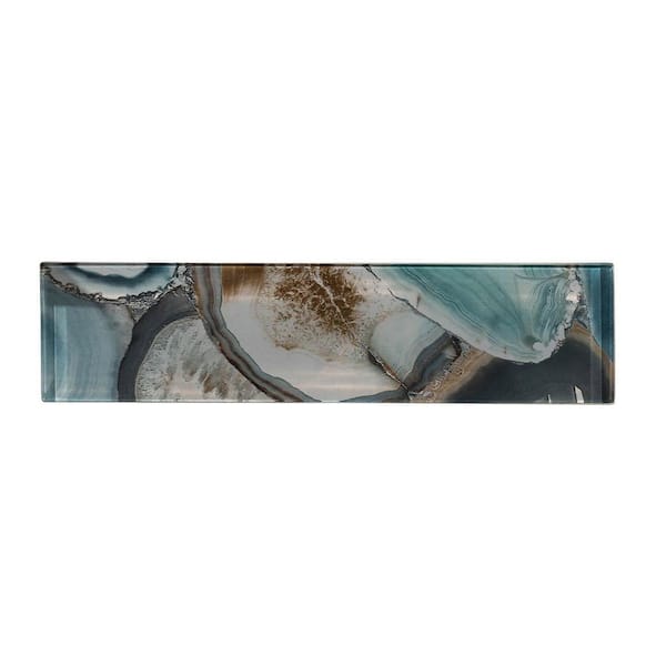 ANDOVA Myst Capri Blue 3-in. x 12-in. Subway Agate Inspired Polished Glass Wall Tile (3.75 sq. ft./box)