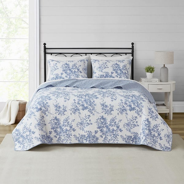 DESIGN STUDIO Philomena Blue 3-Piece Cotton Quilt Set - King