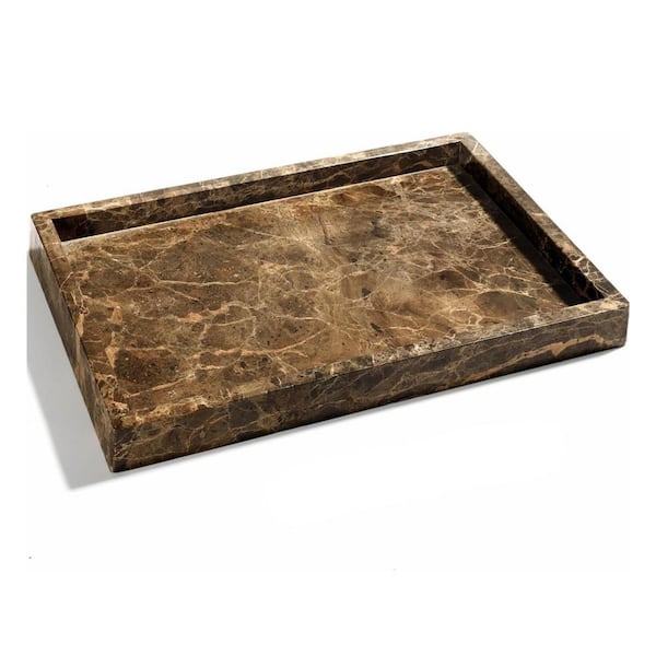 Unbranded 12"x8" Natural Brown Marble Vanity Tray for Bathroom Decor