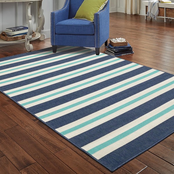 Carlton Navy 5 ft. x 8 ft. Indoor/Outdoor Patio Area Rug