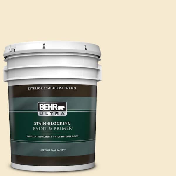 BEHR ULTRA 5 gal. #360E-1 Creme Brulee Semi-Gloss Enamel Exterior Paint & Primer