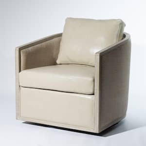 Oyster Genuine Leather Cane Swivel Barrel Club Arm Chair