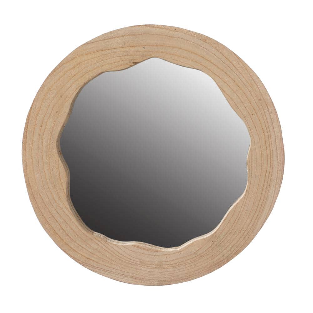 Round Natural Wood Wall Mirror with Contemporary Design