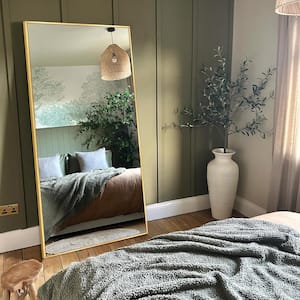 28.2 in. W x 71.1 in. H Modern Rectangle Aluminum Alloy Full Length Mirror Gold Wall Mirror/Floor Mirror