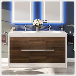 Grace 60 in. W x 20 in. D x 36 in. H Double Bathroom Vanity in Gray Oak with White Acrylic Top with White Sinks