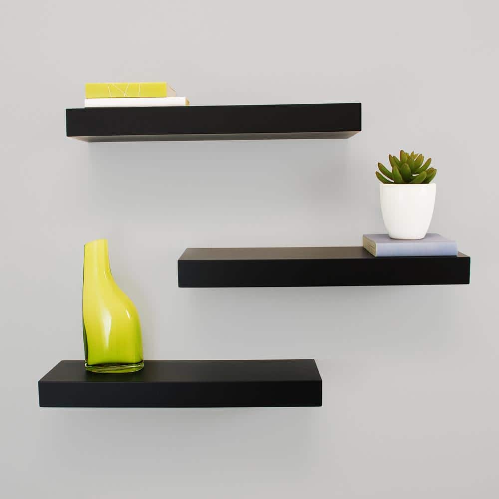 Sleek Trio Black Engineered Wood Floating Wall Shelves