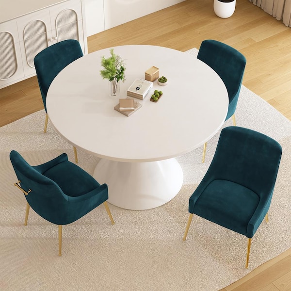 Boyel Living 5-Piece Round White MDF Top Table Set Seats 4 (4-Light Green Dining Chairs)