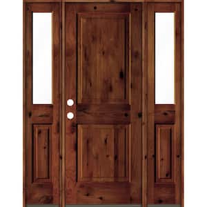 60 in. x 80 in. Rustic Knotty Alder Square Red Chestnut Stained Wood Right Hand Single Prehung Front Door