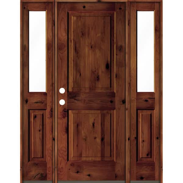 Krosswood Doors 60 in. x 80 in. Rustic Knotty Alder Square Red Chestnut Stained Wood Right Hand Single Prehung Front Door