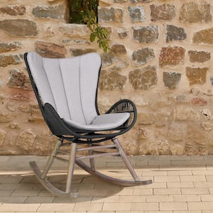 Fanny Light Eucalyptus Wood Outdoor Rocking Chair with Grey Cushions