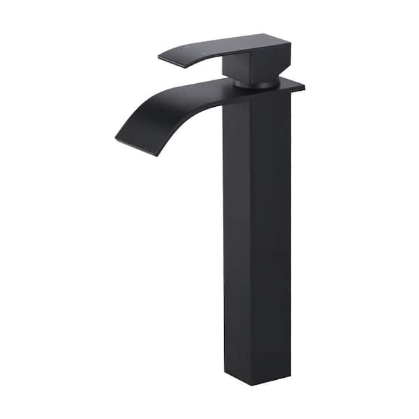 AVITAS Waterfall Single Hole Single Handle Tall Bathroom Sink Faucet with Supply Hose and Pop-Up Drain in Matte Black