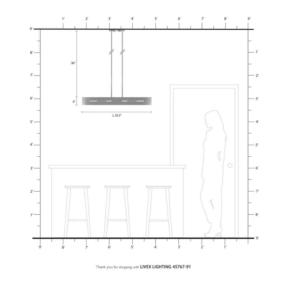 Brushed Nickel 4-Light Linear Chandelier with Medium Bulb Base