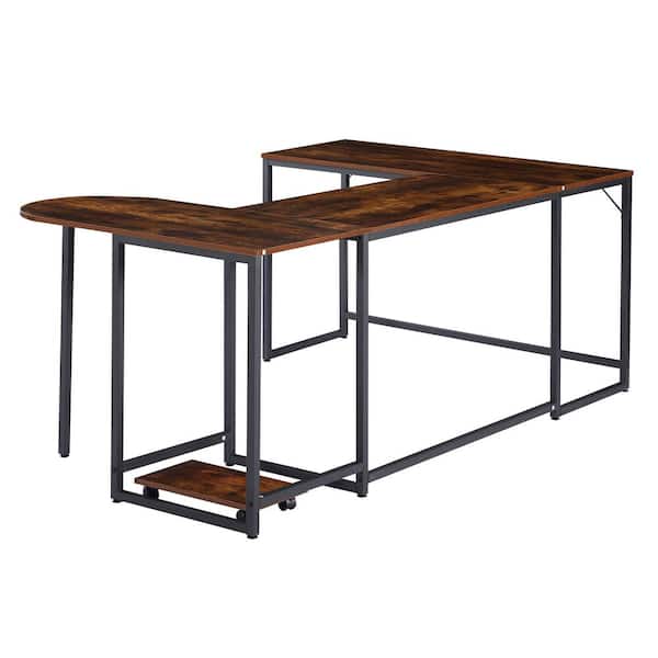 Unbranded 78.7 in. U-Shaped Tiger MDF Computer Desk with CPU Stand