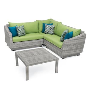 Cannes 4-Piece Wicker Outdoor Sectional Set with Sunbrella Ginkgo Green Cushions