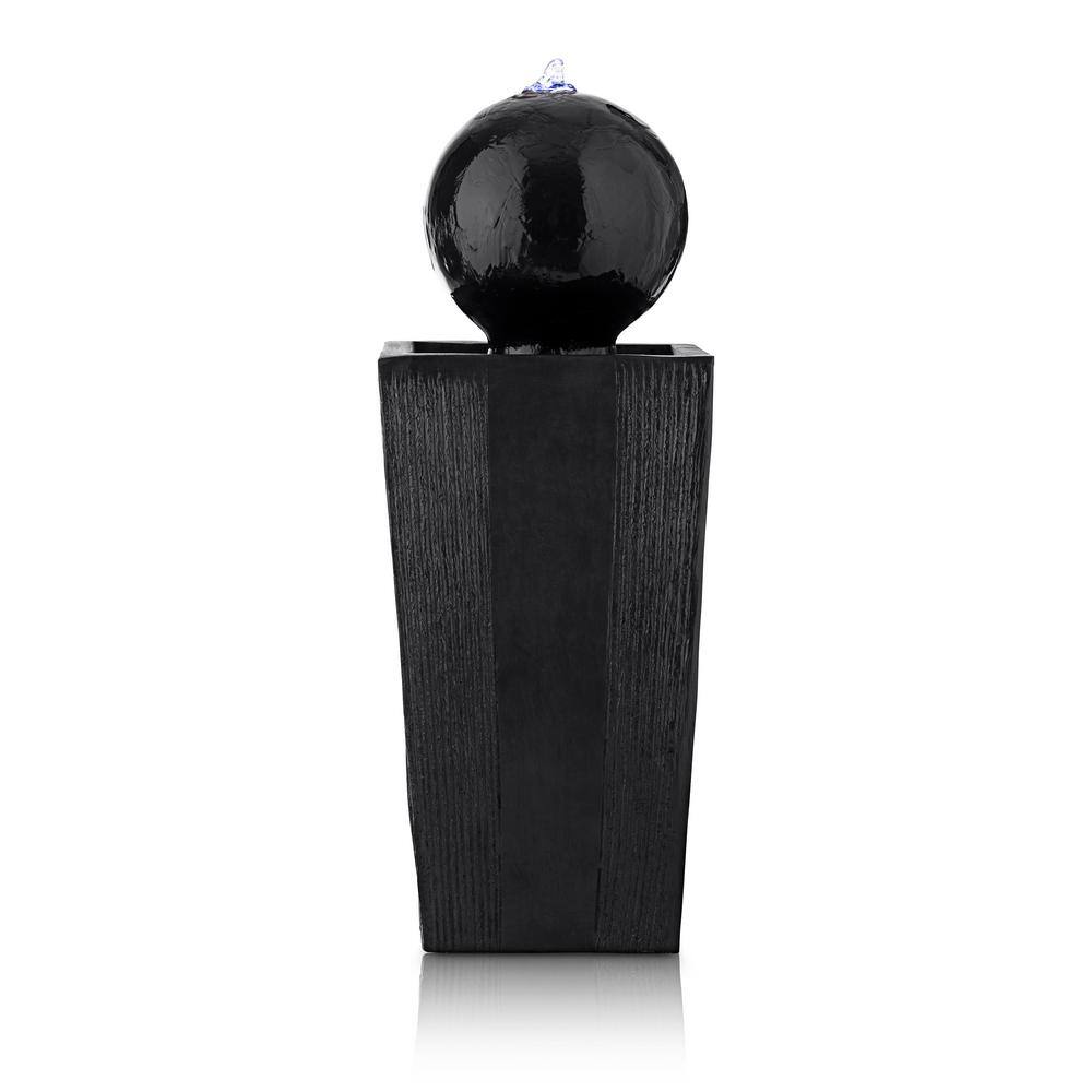 Black Polystone 33" Sphere Pedestal Water Fountain