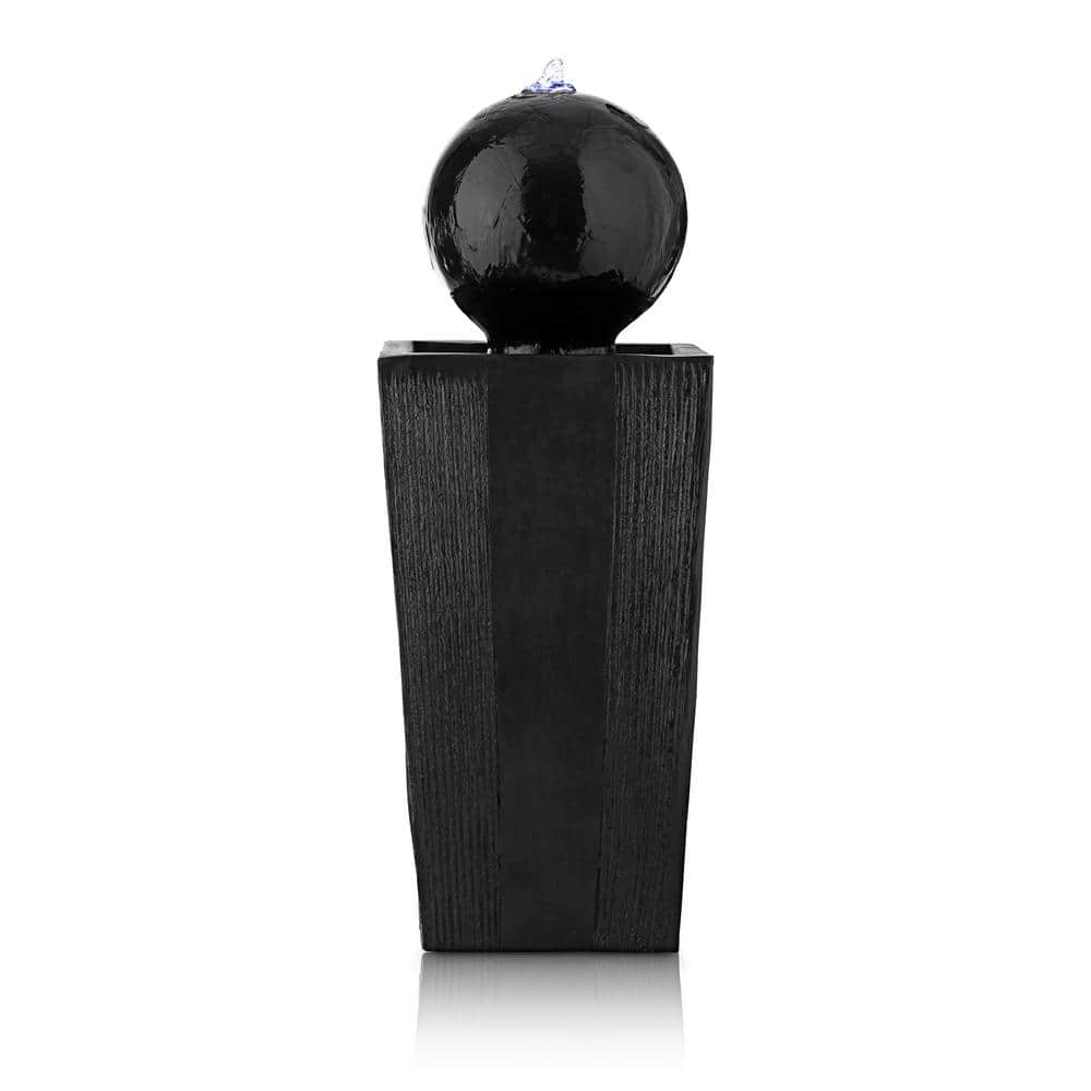 Black Polystone 33" Sphere Pedestal Water Fountain