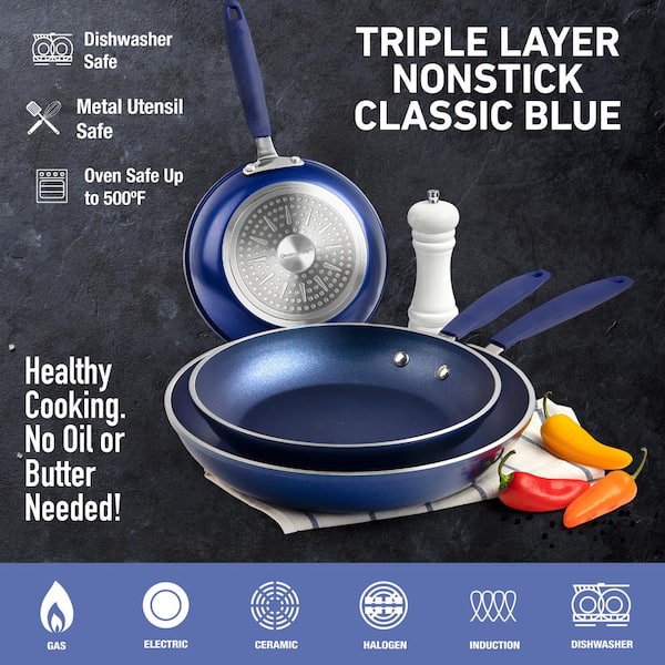 GRANITESTONE Classic Blue 10-Piece Aluminum Ultra-Durable Non-Stick Diamond  Infused Cookware Set with Glass Lids 7036 - The Home Depot