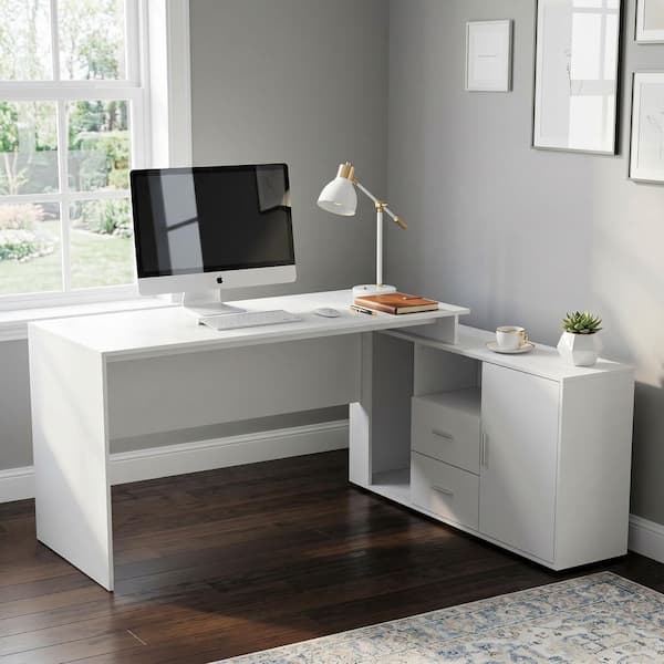 OSP Home Furnishings Prado 60 in. L-Shaped White Carbon Fiber and