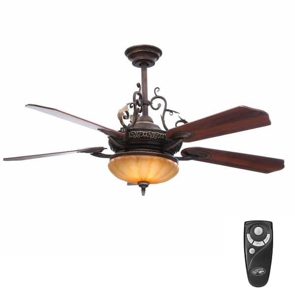 Hampton Bay Chateau De Ville 52 in. Indoor Walnut Ceiling Fan with Light Kit and Remote Control